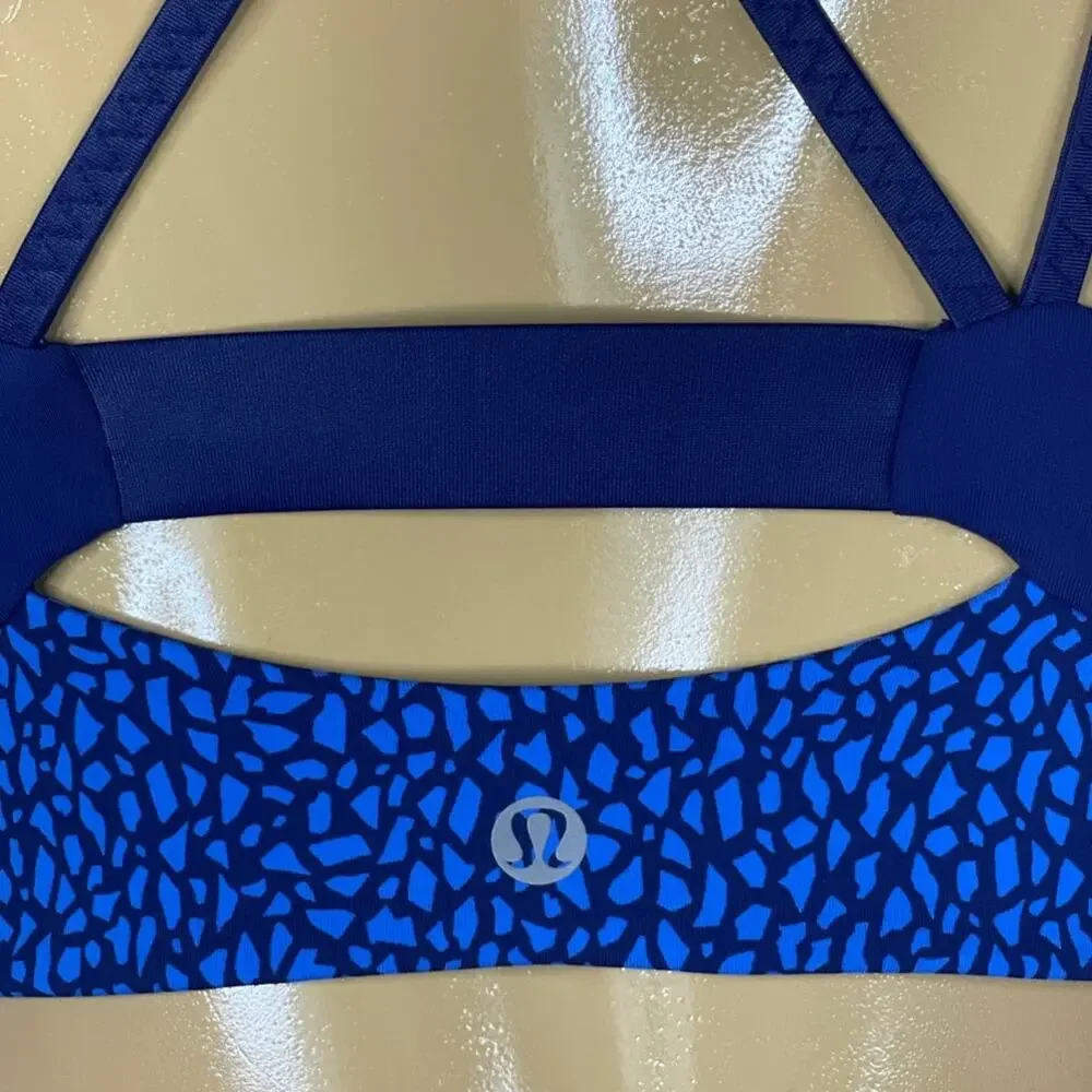 Lululemon Clip-In Long Line Sports Bra Miss Mosaic Lakeside Blue Hero SZ 8